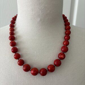 Vintage Graduated Red Coral Bead Necklace 18 Inches with 2 Inch Extender